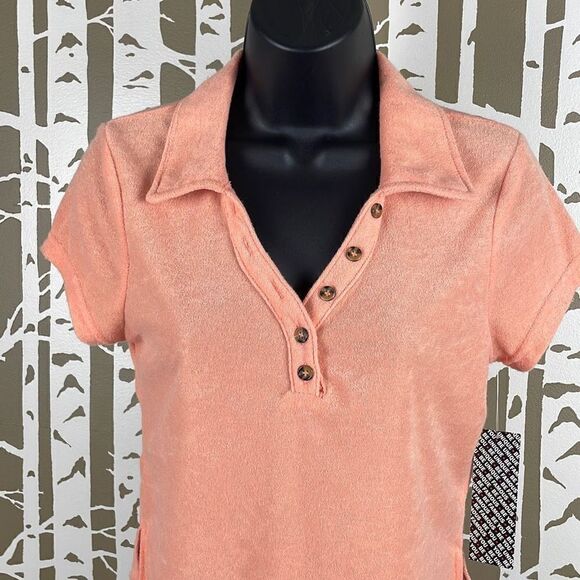 Almost Famous Peach Terrycloth Cropped Collared Shirt M NEW - Picture 4 of 9